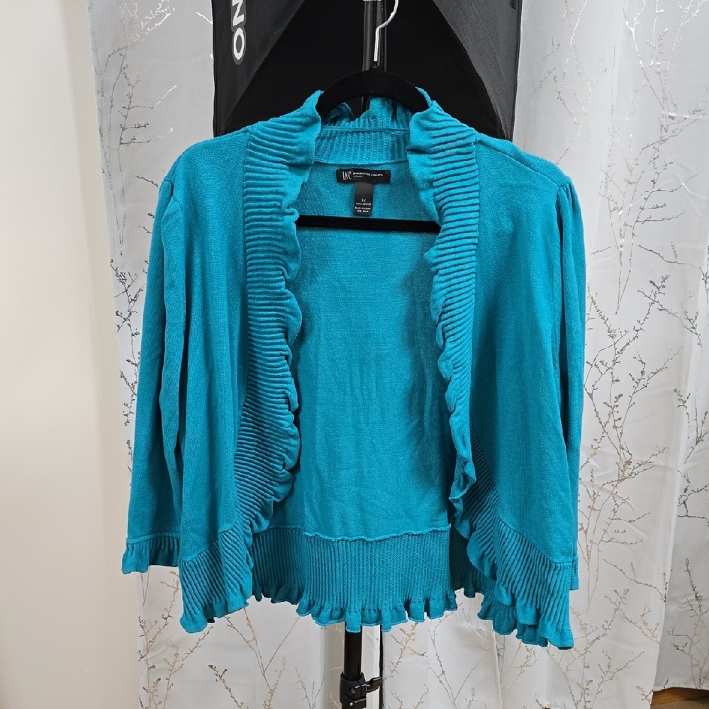 INC International Concepts Turquoise Ruffled Cardigan